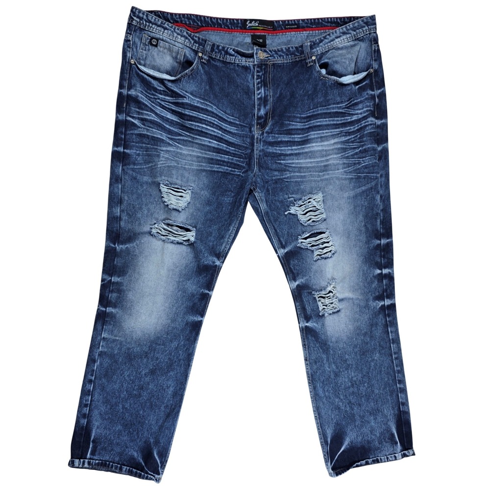 Switch Remarkable Mens Blue Distressed Slim Taper Fit Jeans 50x32 Heavy Wash
